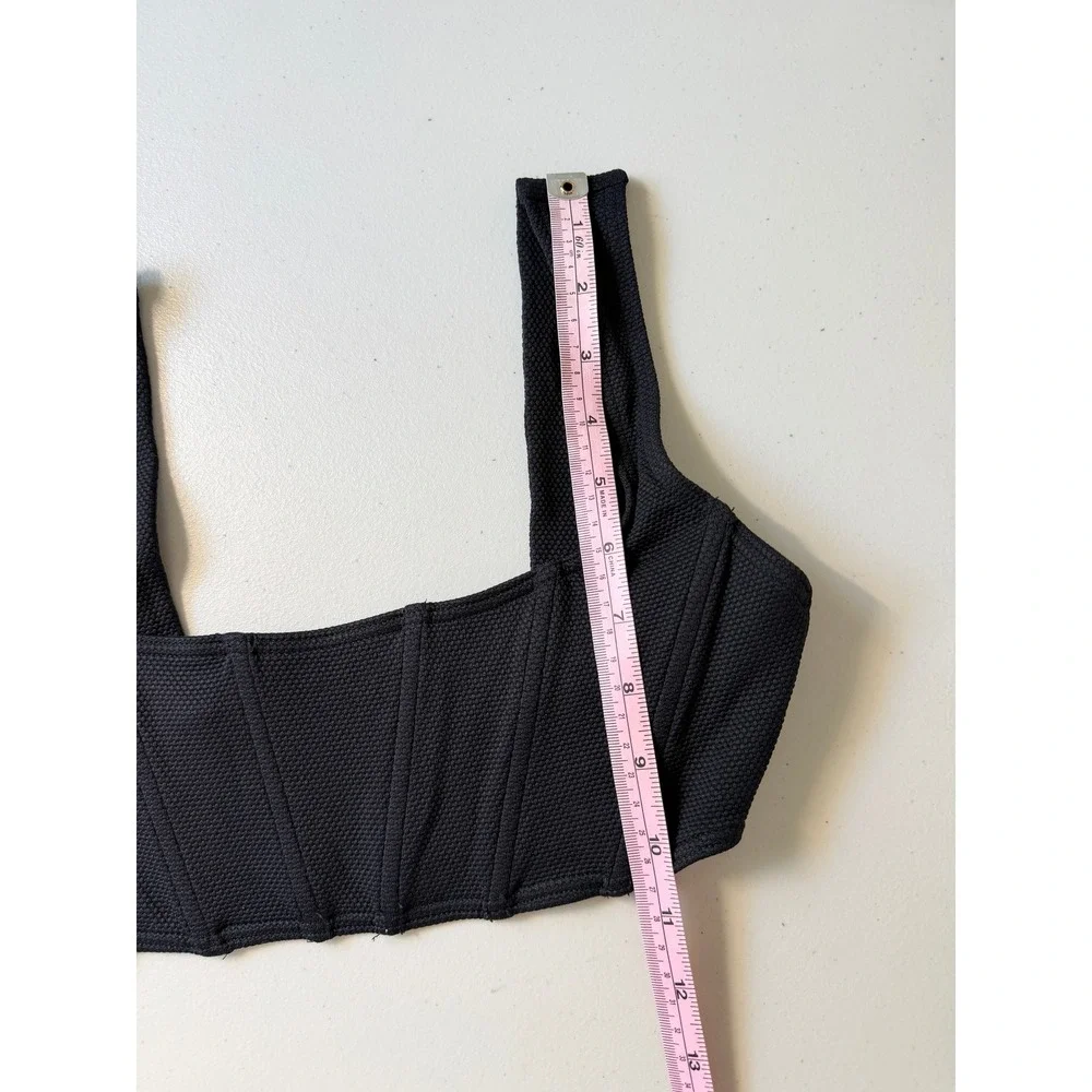 L*Space Odessa Corset Bikini Top Black Square Neck Swim Swimwear M